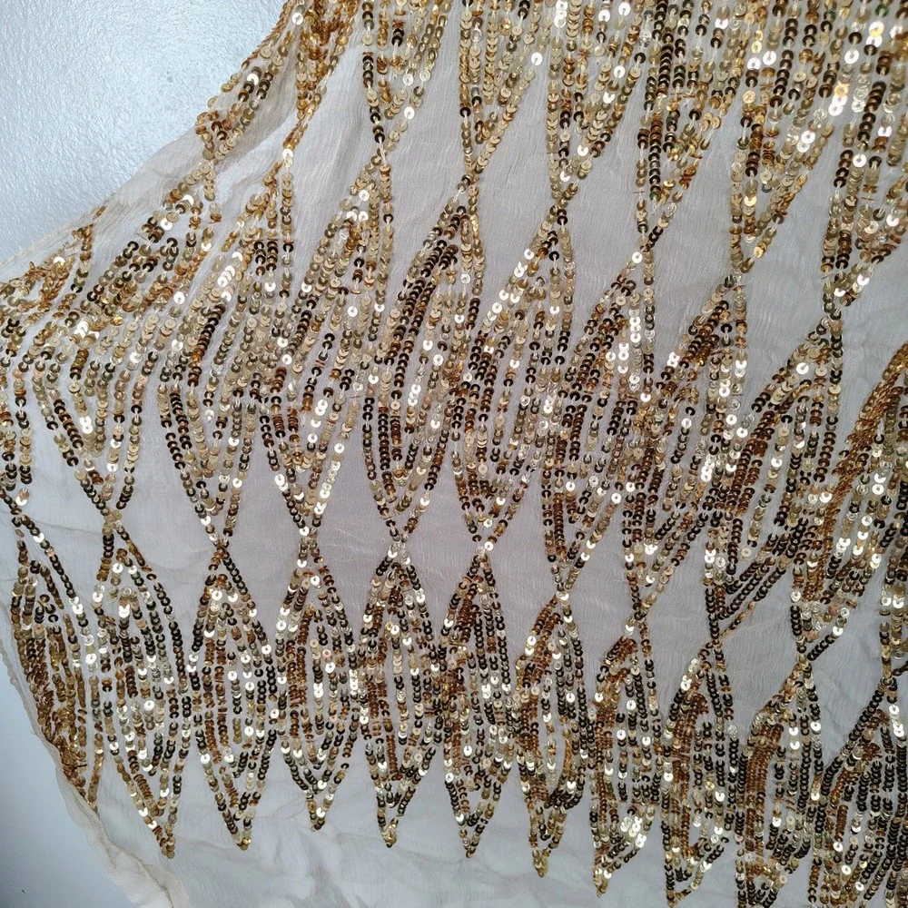 Elana  Gold Sequin 100% Silk Scarf Wrap Spice Market Cream Arabian princess
